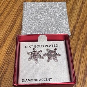 18KT Gold Plated Silver Snowflake Stud Earrings with Diamond Accent